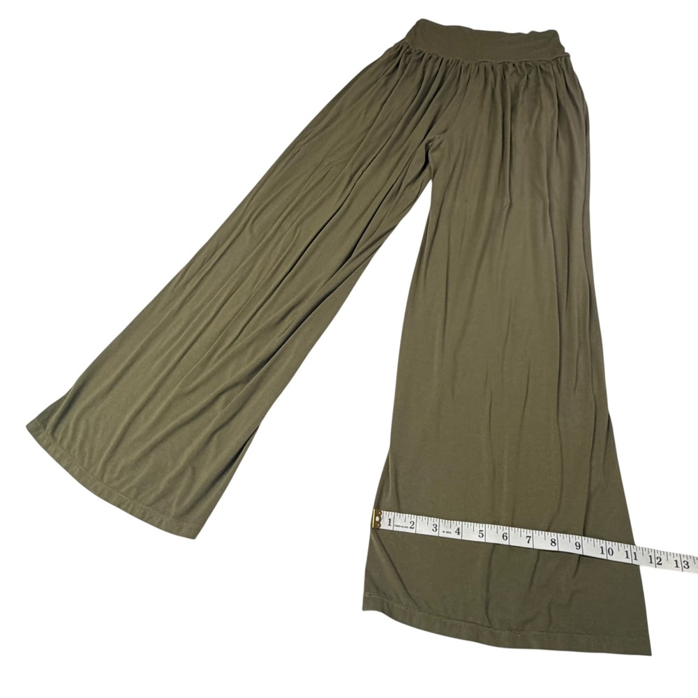 Minimalist Wide Leg Yoga Pants L Olive High Waist Lounge Comfort Athleisure Vibe - Picture 6 of 6